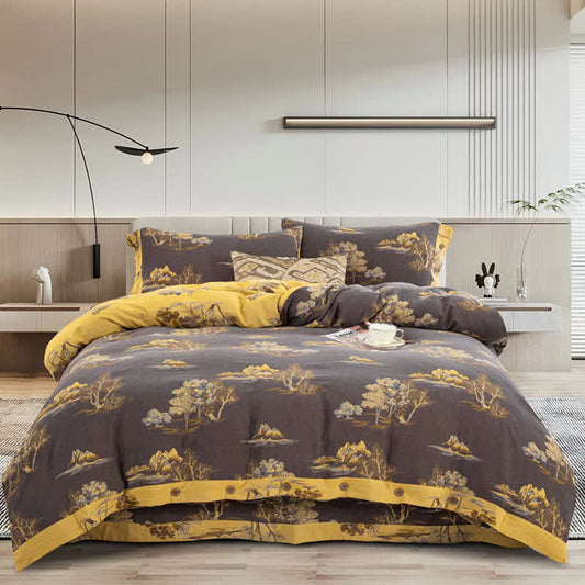 Bettwäscheset aus Baumwollgaze-Jacquard mit Landschaftsdruck (4-teilig)