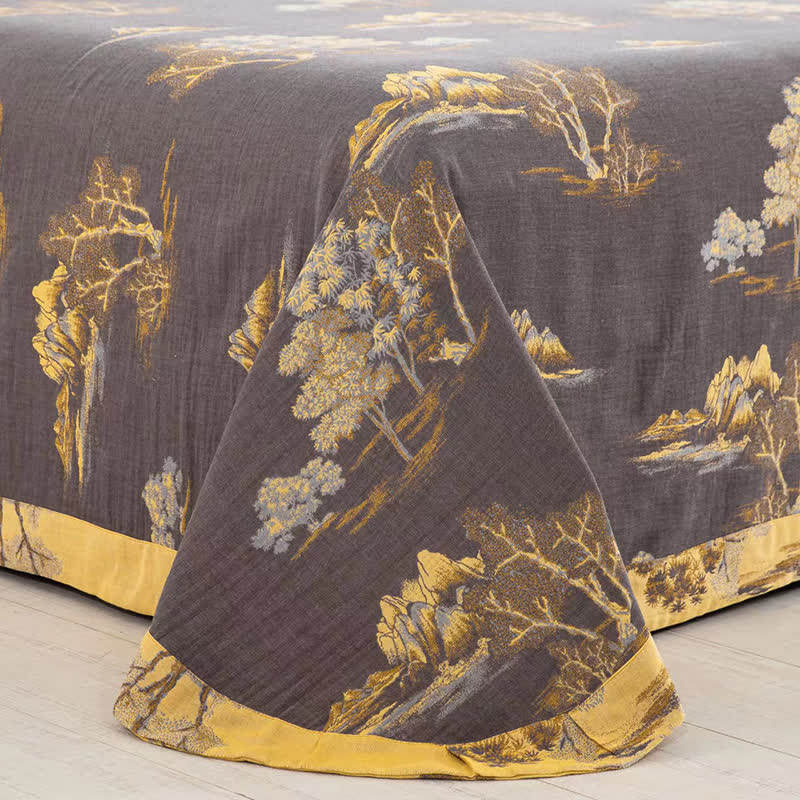 Bettwäscheset aus Baumwollgaze-Jacquard mit Landschaftsdruck (4-teilig)