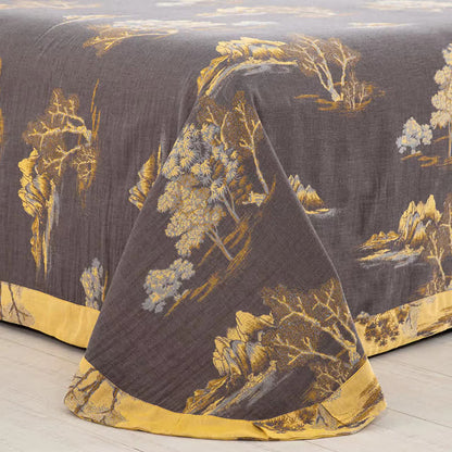 Bettwäscheset aus Baumwollgaze-Jacquard mit Landschaftsdruck (4-teilig)