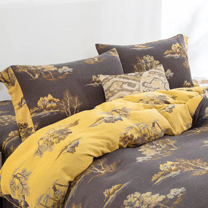Bettwäscheset aus Baumwollgaze-Jacquard mit Landschaftsdruck (4-teilig)