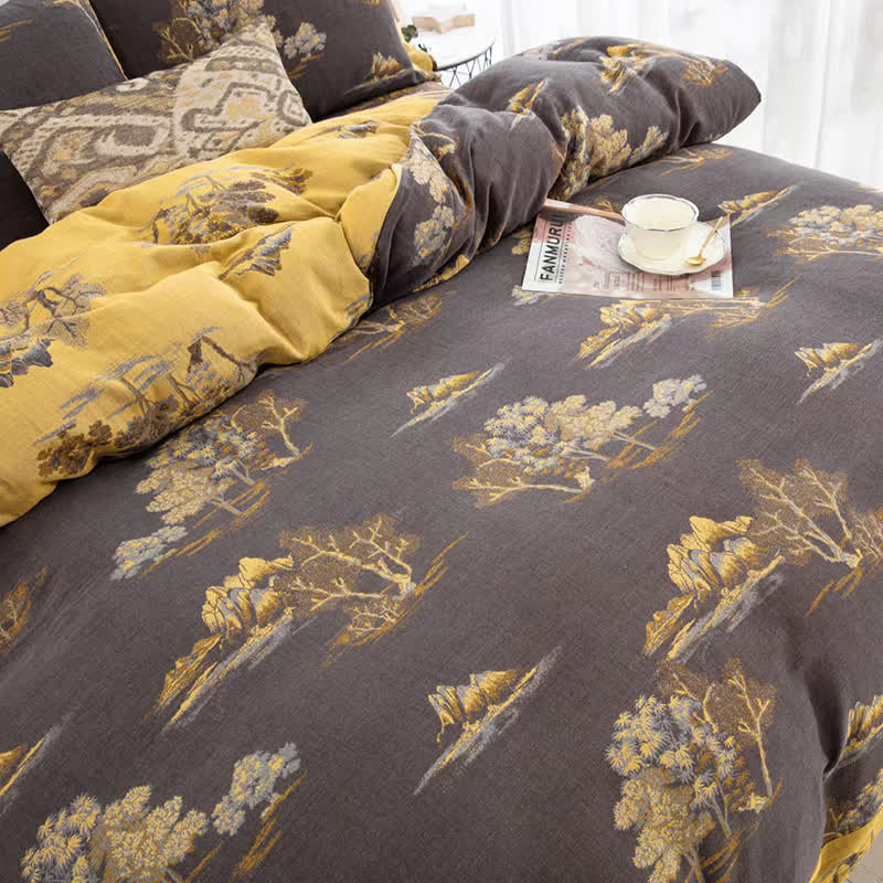 Bettwäscheset aus Baumwollgaze-Jacquard mit Landschaftsdruck (4-teilig)