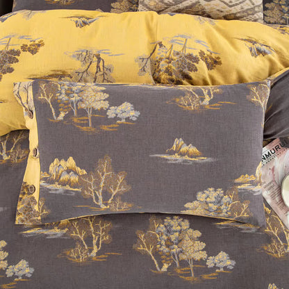 Bettwäscheset aus Baumwollgaze-Jacquard mit Landschaftsdruck (4-teilig)