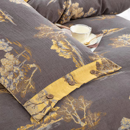 Bettwäscheset aus Baumwollgaze-Jacquard mit Landschaftsdruck (4-teilig)