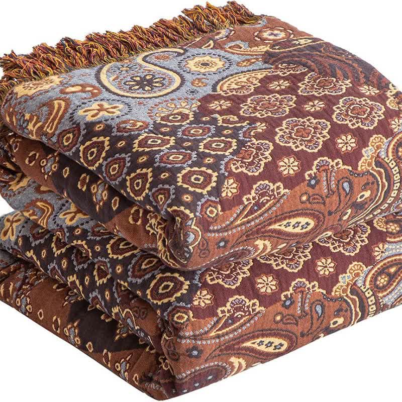 Boho Paisley-Steppdecke aus Baumwollgaze