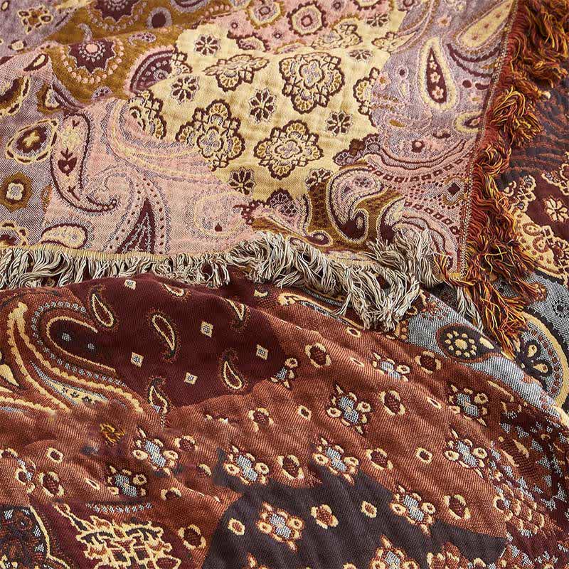 Boho Paisley-Steppdecke aus Baumwollgaze