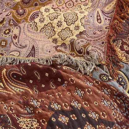 Boho Paisley-Steppdecke aus Baumwollgaze