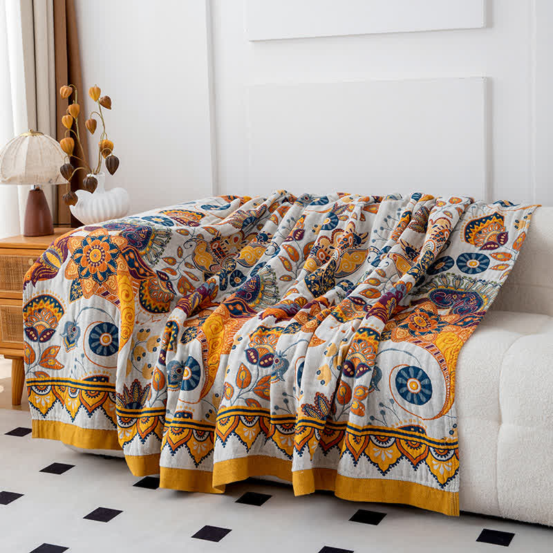 Künstlerische Steppdecke aus Baumwollgaze mit Blumenmuster