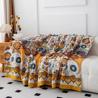 Künstlerische Steppdecke aus Baumwollgaze mit Blumenmuster