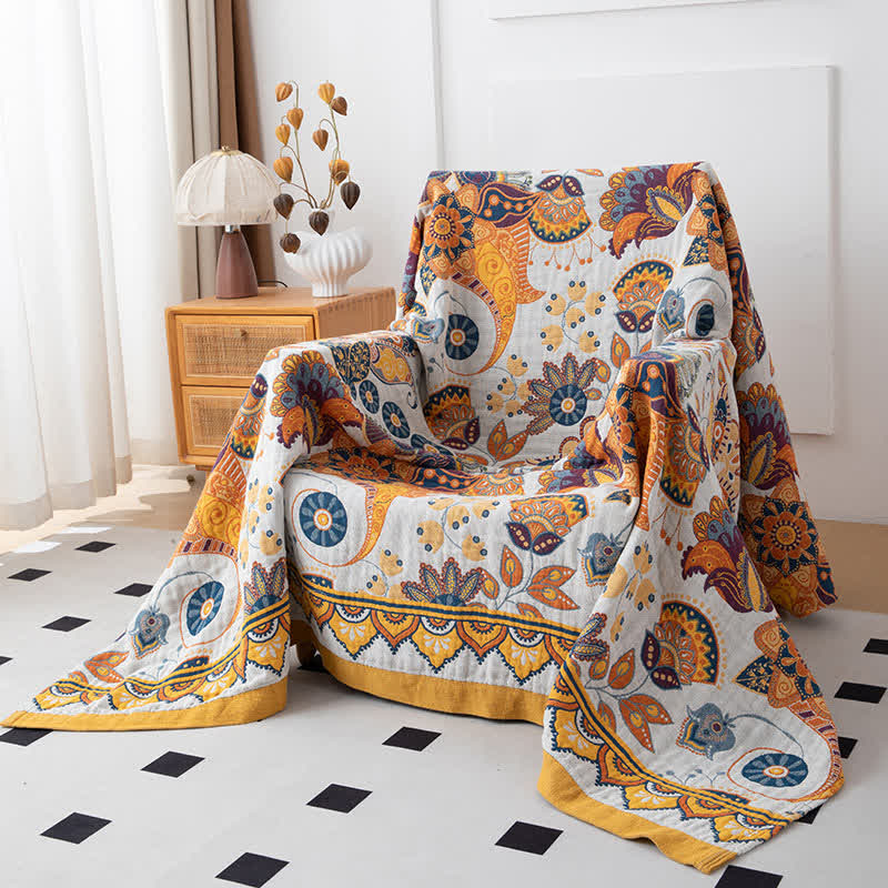 Künstlerische Steppdecke aus Baumwollgaze mit Blumenmuster