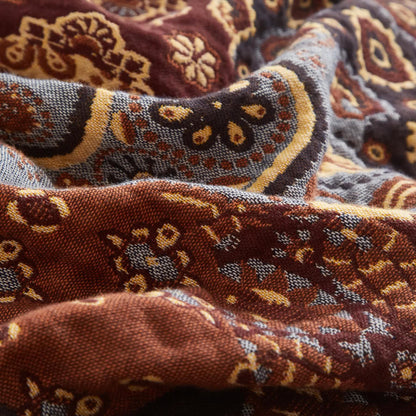 Boho Paisley-Steppdecke aus Baumwollgaze