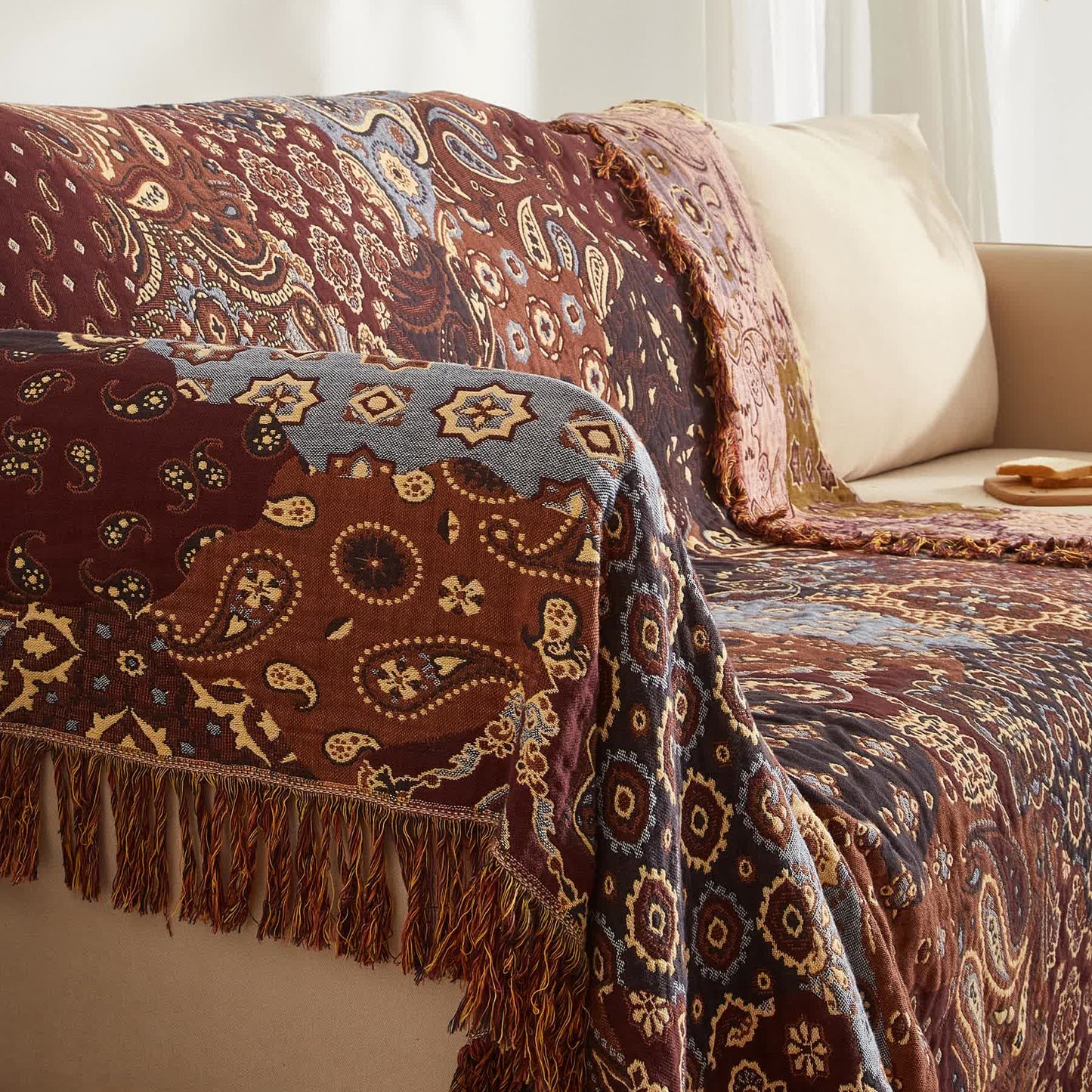 Boho Paisley-Steppdecke aus Baumwollgaze