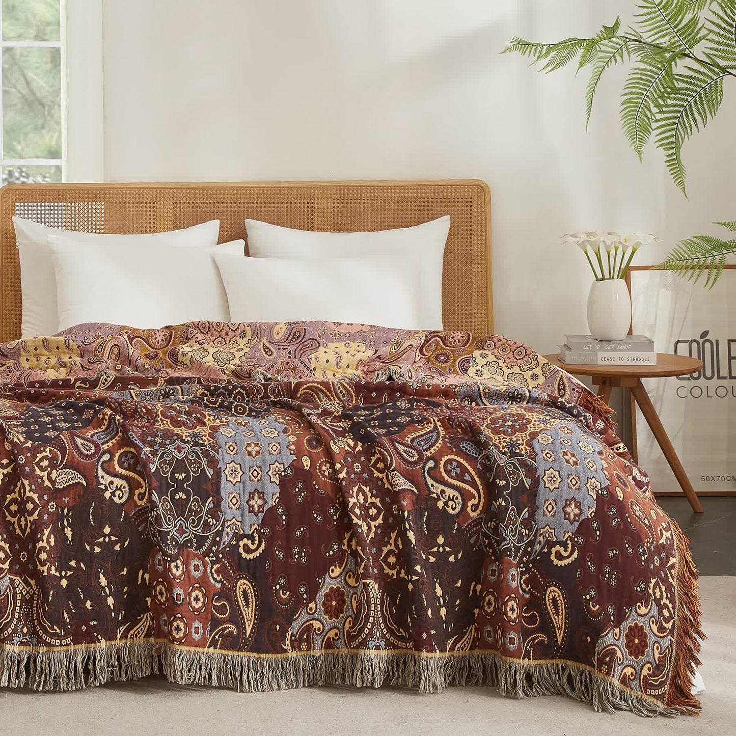 Boho Paisley-Steppdecke aus Baumwollgaze
