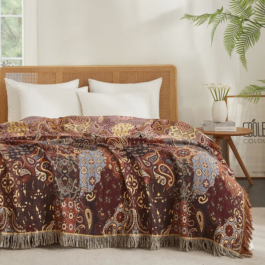 Boho Paisley-Steppdecke aus Baumwollgaze