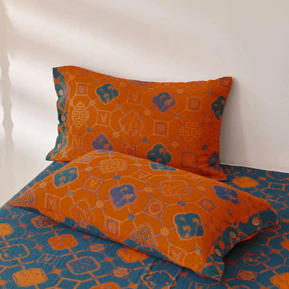 Wende-Bettdecke aus garngefärbtem Jacquard-Baumwollgaze im Retro-Stil