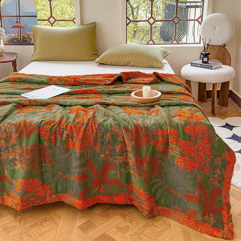 Vintage Tropical Doppellagige Sommerdecke aus reiner Baumwolle