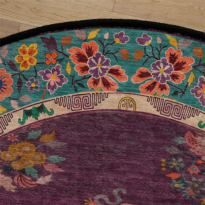 Runder Vintage-Teppich für drinnen und draußen mit Blumenmuster