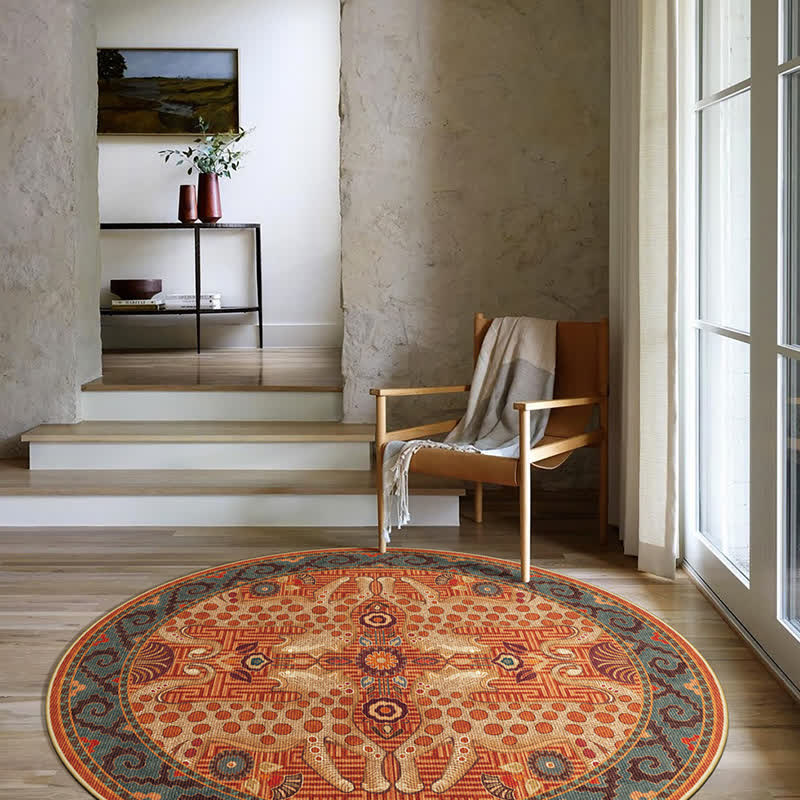 Exotischer runder Vintage-Teppich mit Leopardenmuster