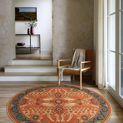 Exotischer runder Vintage-Teppich mit Leopardenmuster