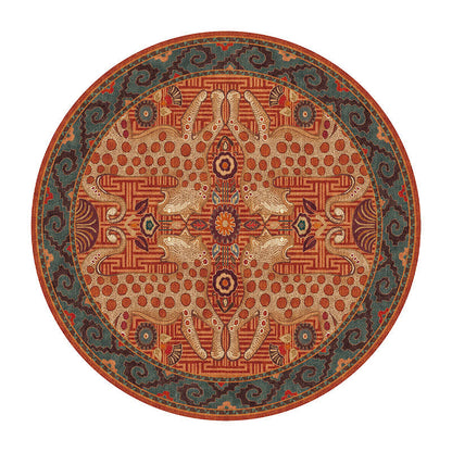 Exotischer runder Vintage-Teppich mit Leopardenmuster