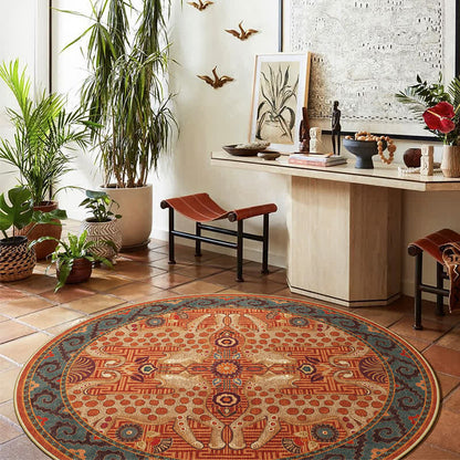 Exotischer runder Vintage-Teppich mit Leopardenmuster