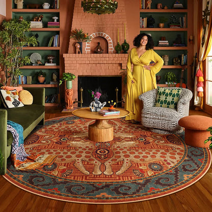 Exotischer runder Vintage-Teppich mit Leopardenmuster
