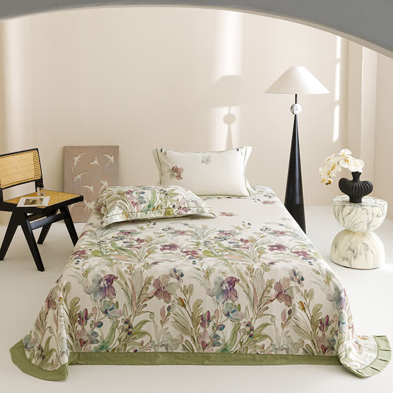Kühle Tagesdecke aus Naturfaser mit Orchideen-Print