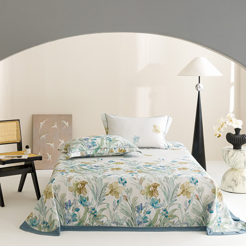 Kühle Tagesdecke aus Naturfaser mit Orchideen-Print