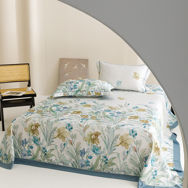 Kühle Tagesdecke aus Naturfaser mit Orchideen-Print