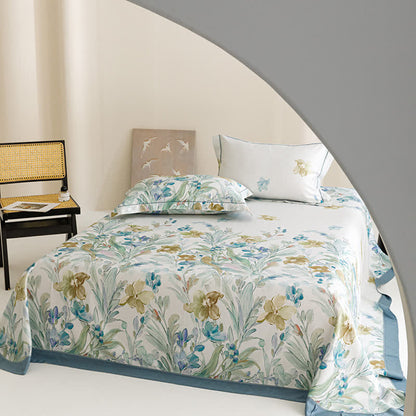 Kühle Tagesdecke aus Naturfaser mit Orchideen-Print