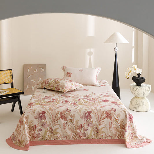 Kühle Tagesdecke aus Naturfaser mit Orchideen-Print