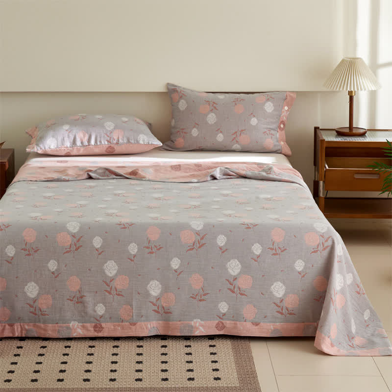 Tagesdecke aus doppelter Baumwollgaze und Jacquard in Rosa