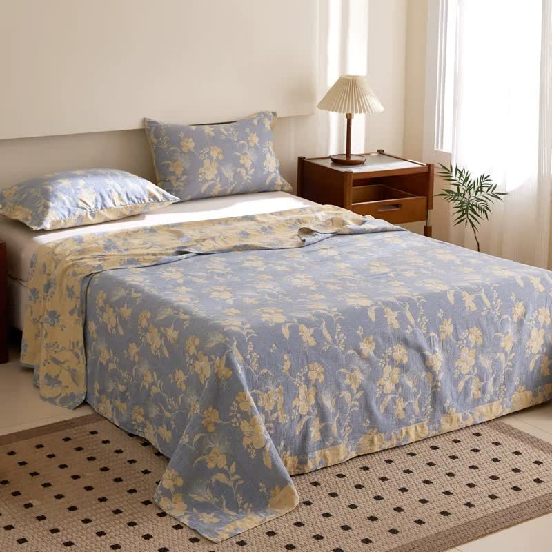 Hibiskus-Tagesdecke aus doppelter Baumwollgaze und Jacquard