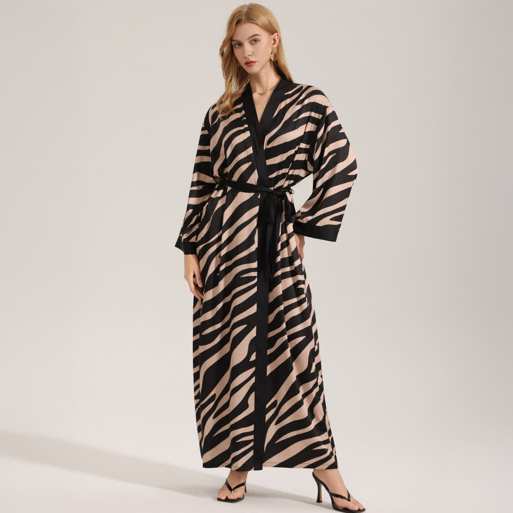 Langärmliger Kimono-Bademantel mit Zebramuster