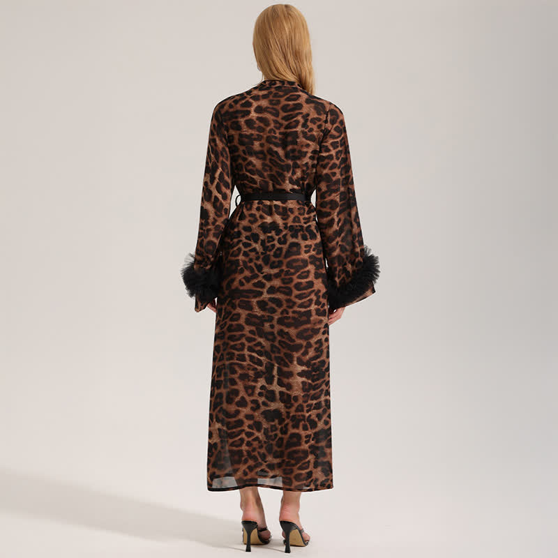 Langärmliger Kimono-Bademantel mit Leopardenmuster