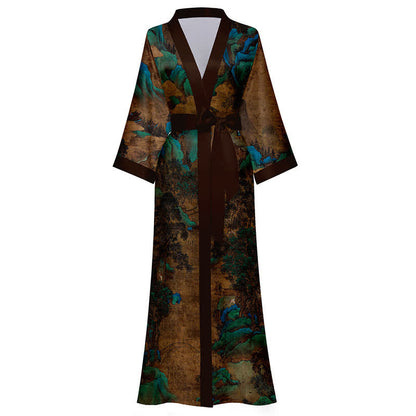 Kimono-Bademantel mit orientalischem Landschaftsdruck
