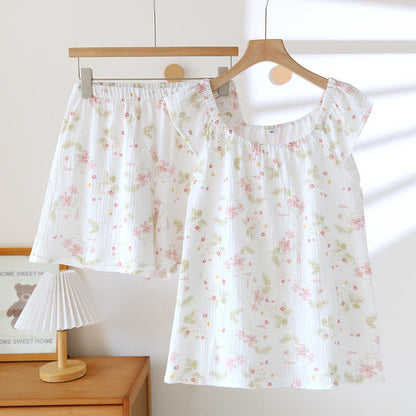Loungewear-Set mit Kirschblüten-Print und Flatterärmeln