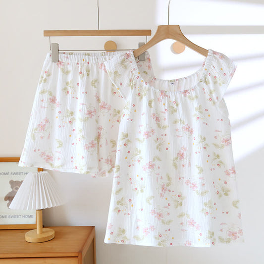 Loungewear-Set mit Kirschblüten-Print und Flatterärmeln