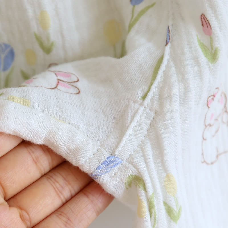Loungewear-Set mit geblümtem Kaninchen-Print und Flatterärmeln