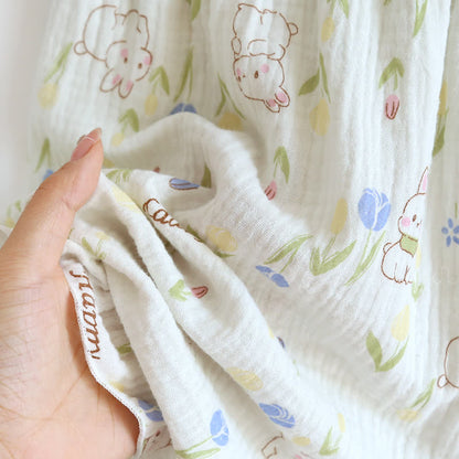 Loungewear-Set mit geblümtem Kaninchen-Print und Flatterärmeln