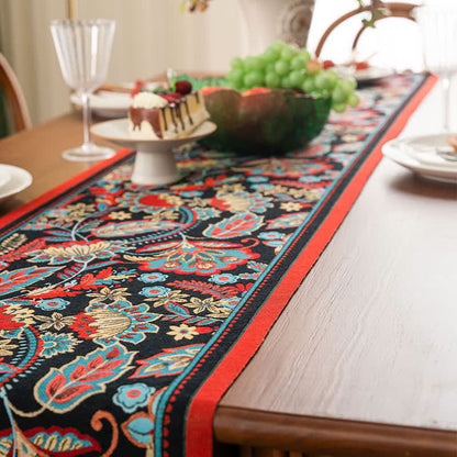 Vintage Jacquard Tischläufer mit Blumenmuster und Quasten