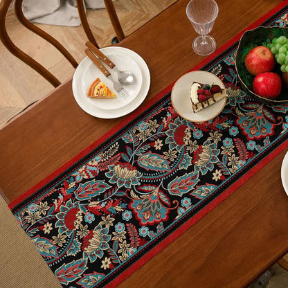 Vintage Jacquard Tischläufer mit Blumenmuster und Quasten