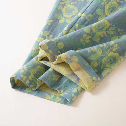 Nachtwäscheset aus Baumwollgaze mit Jacquardmuster und Rosenmuster