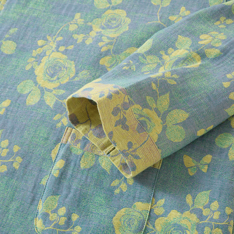 Nachtwäscheset aus Baumwollgaze mit Jacquardmuster und Rosenmuster