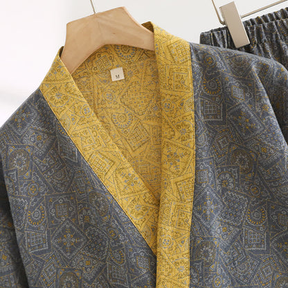 Unisex Japanisches Kimono-Pyjama-Set mit geometrischem Muster