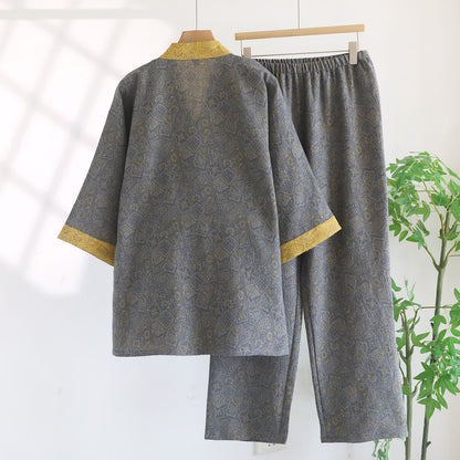 Unisex Japanisches Kimono-Pyjama-Set mit geometrischem Muster