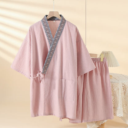 Einfarbiger Kimono-Pyjama mit geometrischem Kragen