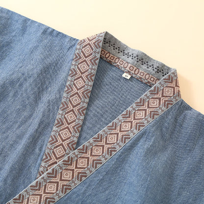 Einfarbiger Kimono-Pyjama mit geometrischem Kragen