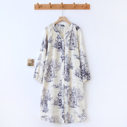 Nachthemd aus Baumwollgaze mit Toile-Print