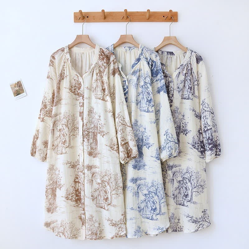 Nachthemd aus Baumwollgaze mit Toile-Print