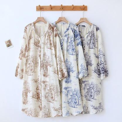 Nachthemd aus Baumwollgaze mit Toile-Print